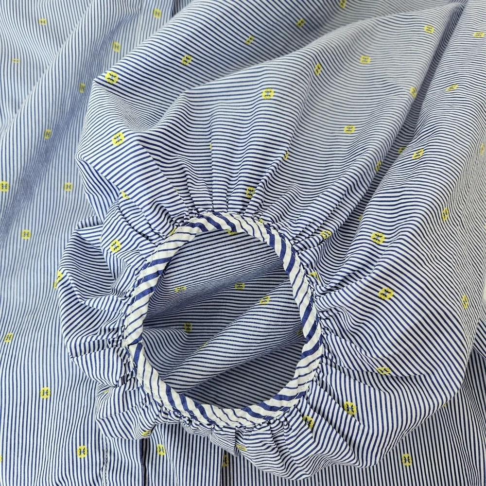 Massimo Dutti Balloon Sleeve Striped Lightweight Button Down Shirt Size 8